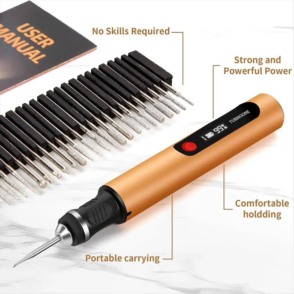 Engraving Pen,for Artists & DIYers - Engrave 50+ Surfaces - Beginner Friendly - Rechargeable - 30 Bits & Mastery Guide B-A51M