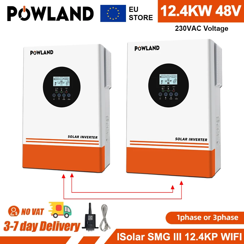 POWLAND 12.4KW Soalr Inverter MPPT 120A Charger PV Input 500Vdc 13000W 220VAC 48VDC Pure Sine Wave inverter DC/AC With WiFI BMS