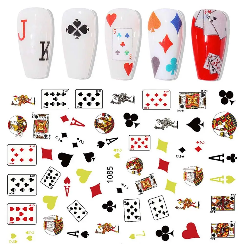 3D Fashion Interesting Adhesive Playing Cards Design DIY Nail Decoration Poker Nail Art Sticker Manicure