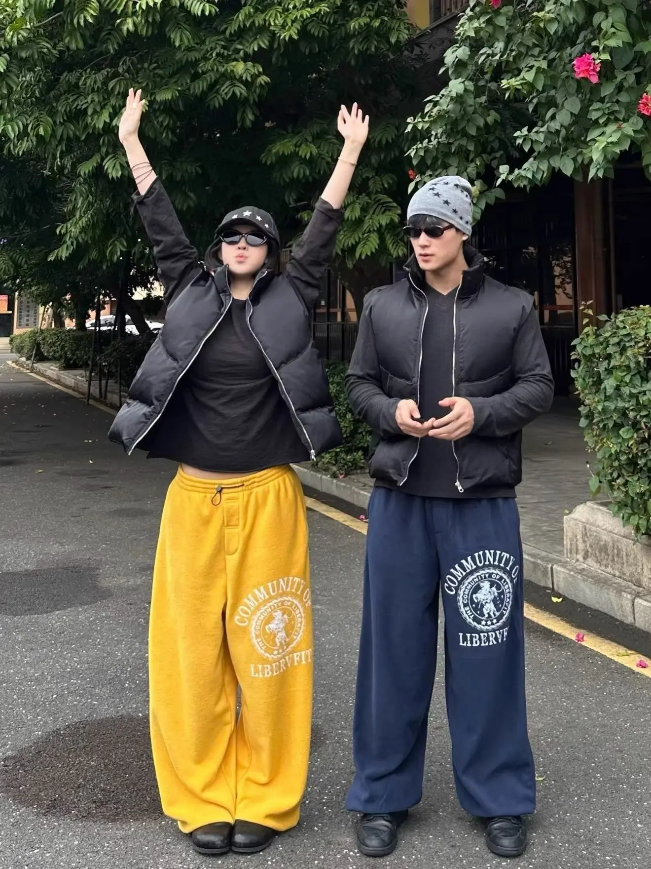 Men's Simple Letter Print Pattern Couple Wide Legs Sweatpants Y2k Bottom Street Young Boy Casual Pants Male High Waist Trousers