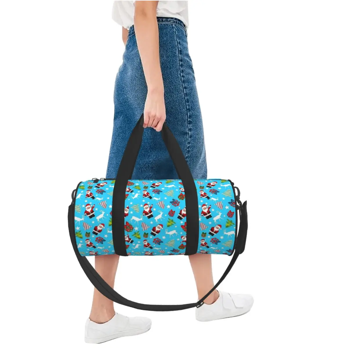 Tas Gym natal Santa Ice Blue, tas olahraga kapasitas besar Pria Wanita pola luar ruangan, tas tangan Retro, tas kebugaran