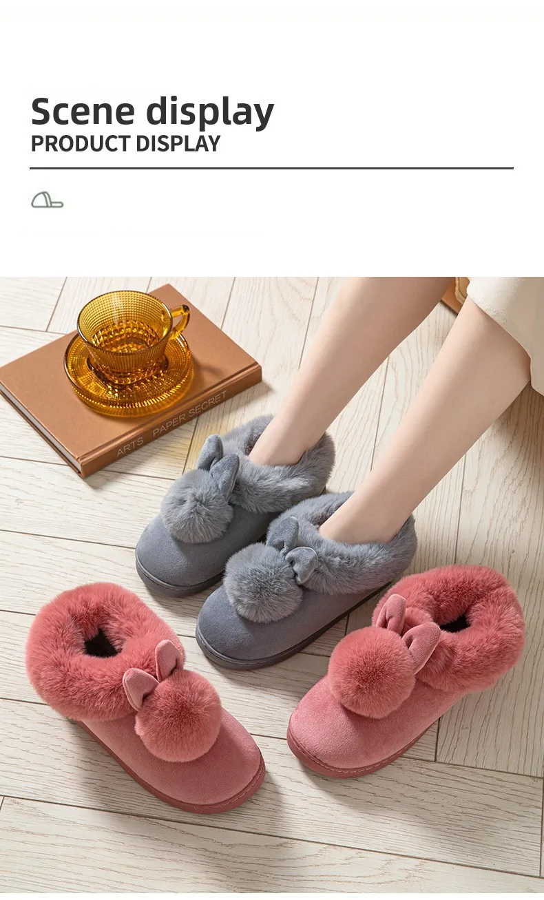 2026 Winter-Plüschpantoffeln für Damen & Herren - Dicksohlige Paar-Hausschuhe, Gemütliche Kunstkaninchenfell-Innenschuhe mit geschlossener Rückseite – Detail 15