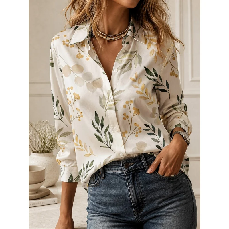 2026Fashion lapel collar long sleeve shirt all-match elegant ladies going out tops view 6