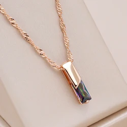 Kienl Hot Square Colorful Natural Zircon Pendant Necklace for Women 585 Rose Gold Color Wedding Accessories Daily Fine Jewelry