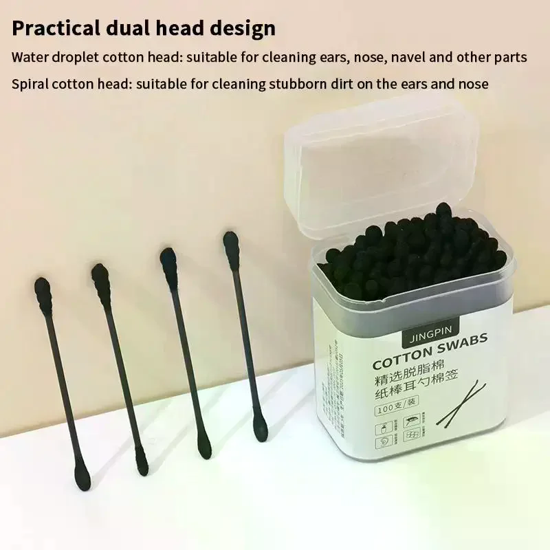 100 قطعة/صندوق مزدوج الرأس أعواد قطنية عصا الأذن ملعقة الأذن ماكياج نظيف مانيكير مسحات القطن أدوات تنظيف المتاح