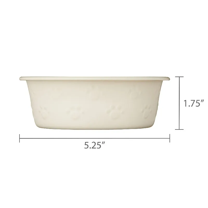 Small Stainless Steel Embossed Dog Bowl, Off-White Paws