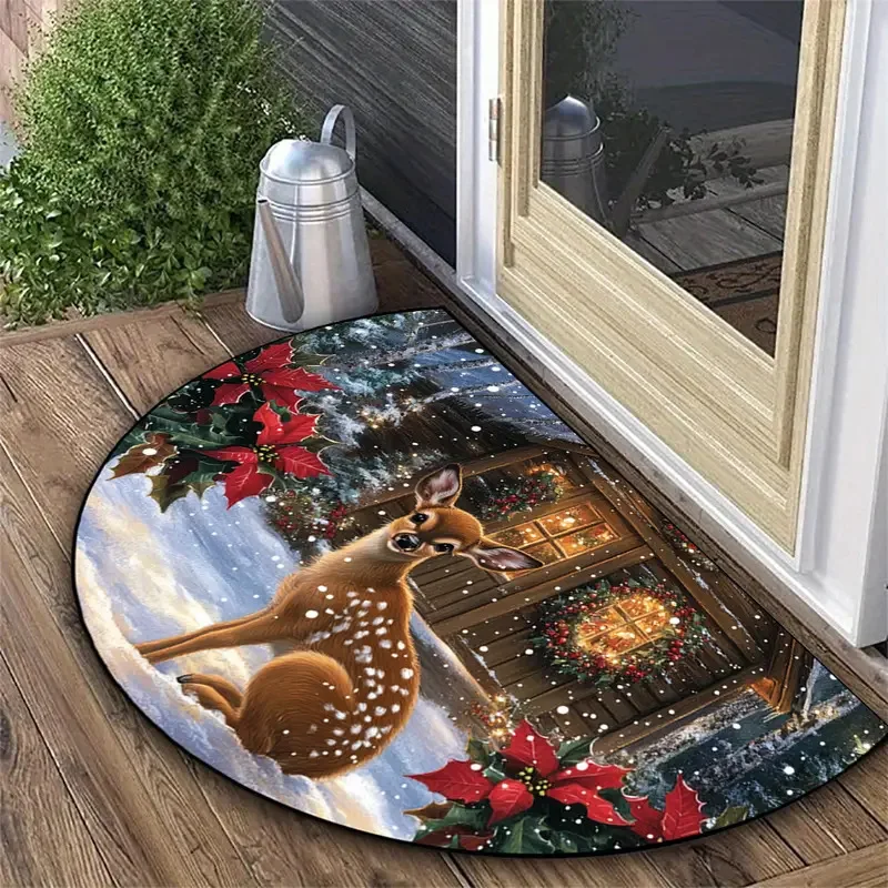 New Non-Slip Christmas Semicircle Mat for Home Bedroom Bathroom Sofa Doormat Decor Washable Welcome Mat New Year Carpet Hogar