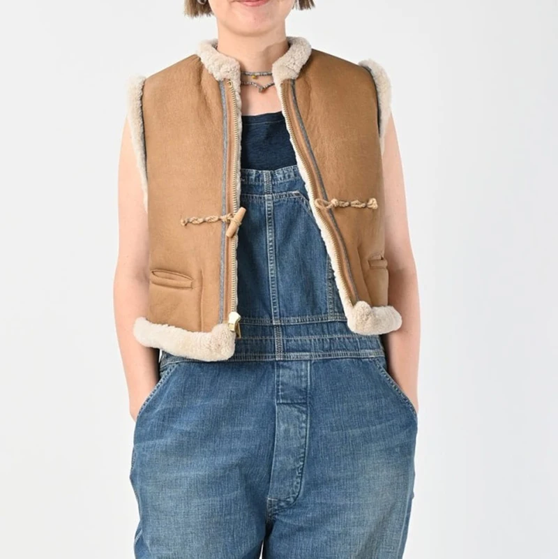 

Faionable Retro Zipper Wooden Mouth Vest 2025 Winter New Arrival Double-Sided Wear Leather Fur Inteated Ele Lady Jaet