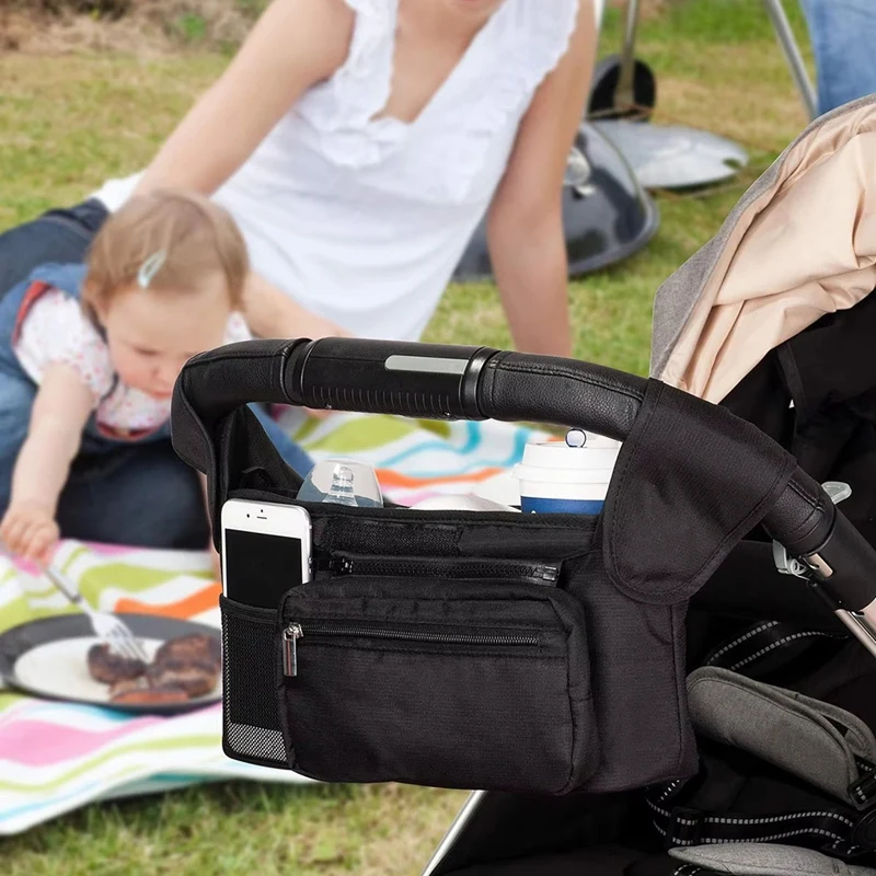 T84C-منظم عربة الأطفال والحيوانات الأليفة العالمي مع حامل أكواب معزول وحقيبة هاتف قابلة للفصل وحزام كتف قابل للتعديل #5