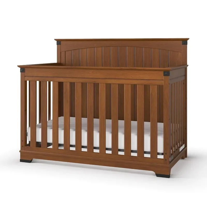 4-in-1 Convertible Crib, Crib Conversion To Day Bed, Toddler Bed and Full Size Bed, 3 Adjustable Mattress Positions