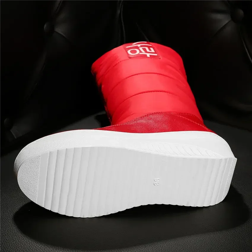 Winter Warm Plush Women Snow Boots Platform Wedge Heel Round Toe Red White Down Casual Outdoor Ladies Slip-on Fur Mid-calf Boots