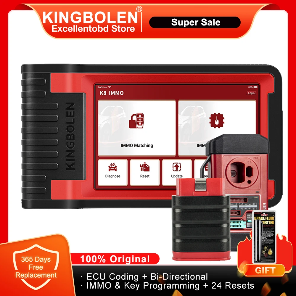 KINGBOLEN K8 IMMO Full System Diagnostics Tool Key Programming 24 Resets ECU Coding Active Test OBD2 Scanner 2 Years Free Update