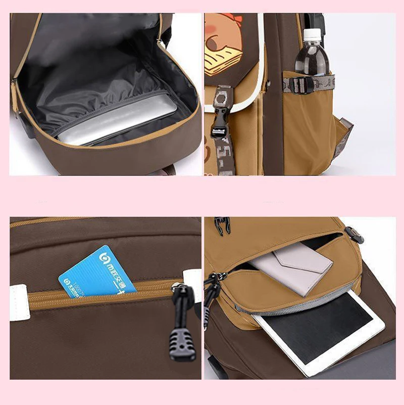 Kawaii Capybara أنيق الكاكي طفل على ظهره حقيبة مدرسية عارضة Daypack المراهقين صبي فتاة حقيبة كتف الأطفال المدرسية على ظهره #4