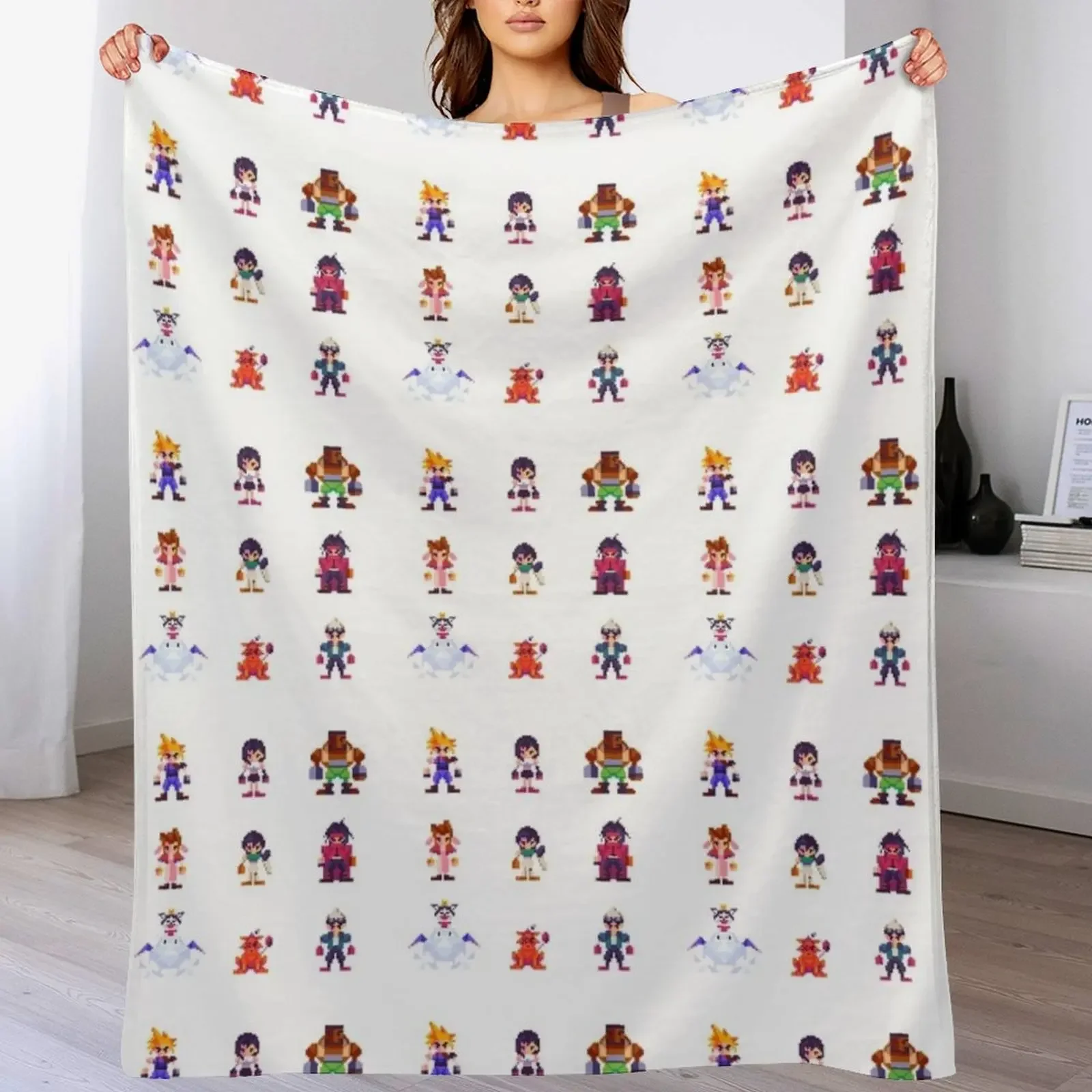 

FF7 Pixel Character Throw Blanket Long Lasting Soft Plush Blanket for Daily Use