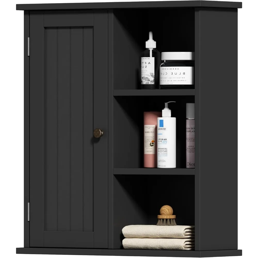 

Bathroom Wall Cabinet, Medicine Cabinet with Door and 3 Open Shelves, Wall Mounted Storage Organizer for Bathroom,