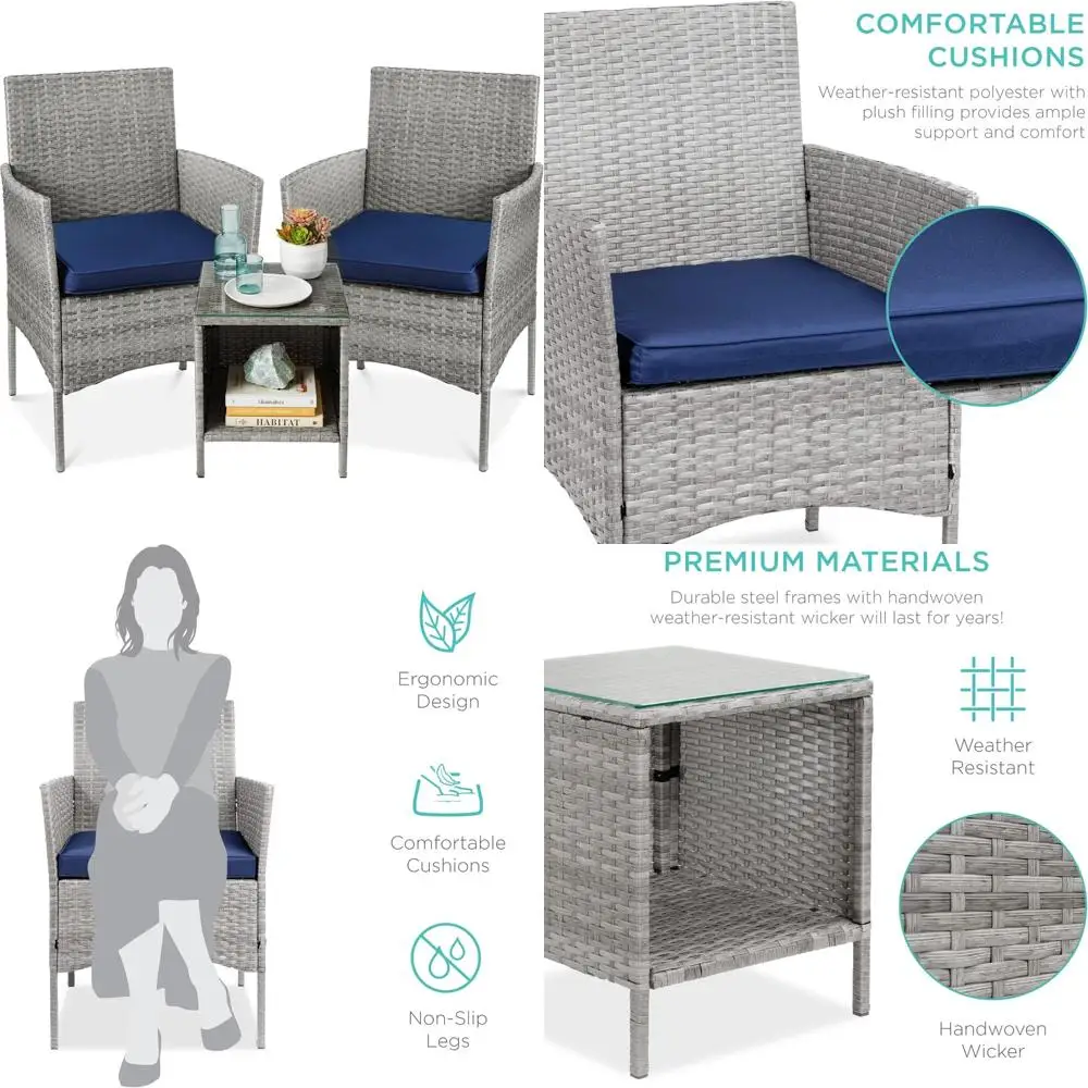 طقم بيسترو خارجي مكون من 3 قطع، أثاث فناء موفر للمساحة للحديقة مع طاولة جانبية باللون الرمادي، مثالي للمحادثات و #1