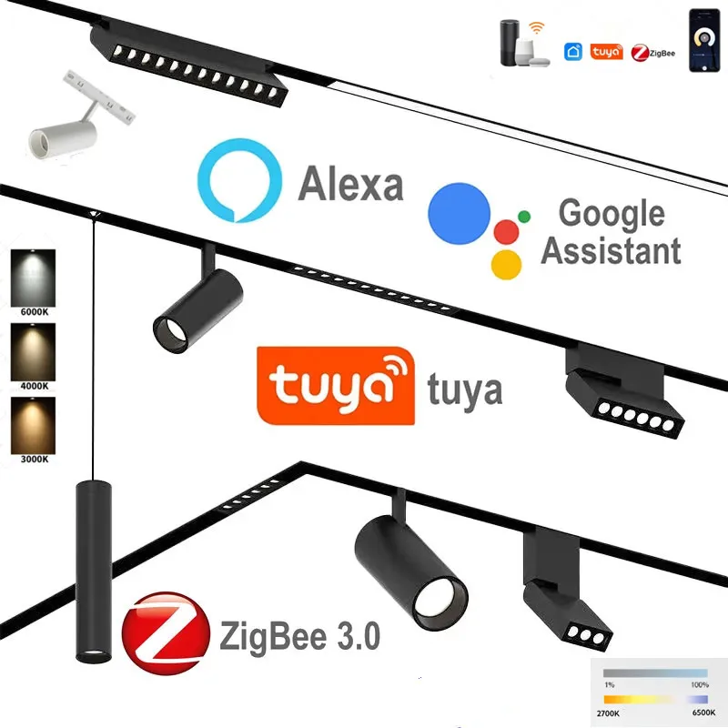 DC48V แม่เหล็กอัจฉริยะ20ชนิดไฟส่อง LED Tuya ZigBee, ไฟ LED ดาวน์ไลท์กระจังหน้าจุดน้ำท่วมเหมาะสำหรับห้องนั่งเล่นในบ้านสีดำขาว