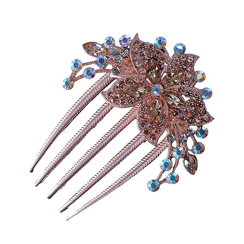 Vintage Crystal Flower Hair Clips Korean Style Fashion Pearl Rhinestone Hair Combs Shiny Hairpins For Women Hair Accessories