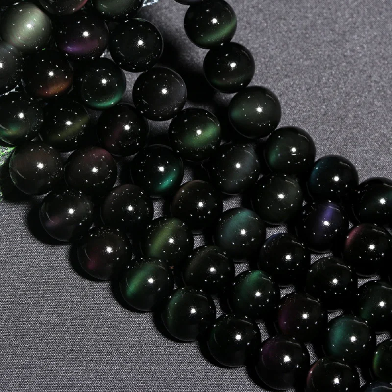 

Natural Bi-Color Eye Obsidian Loose Beads Energy Eye Bead Evil-Repelling Protective Bracelet Mysterious light and shadowDIY