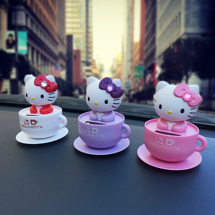 

Hello Kitty Car Solar Shaking Head Ornaments Center Console Cartoon Cute Nodding Ladies and Children Car Interior Gift