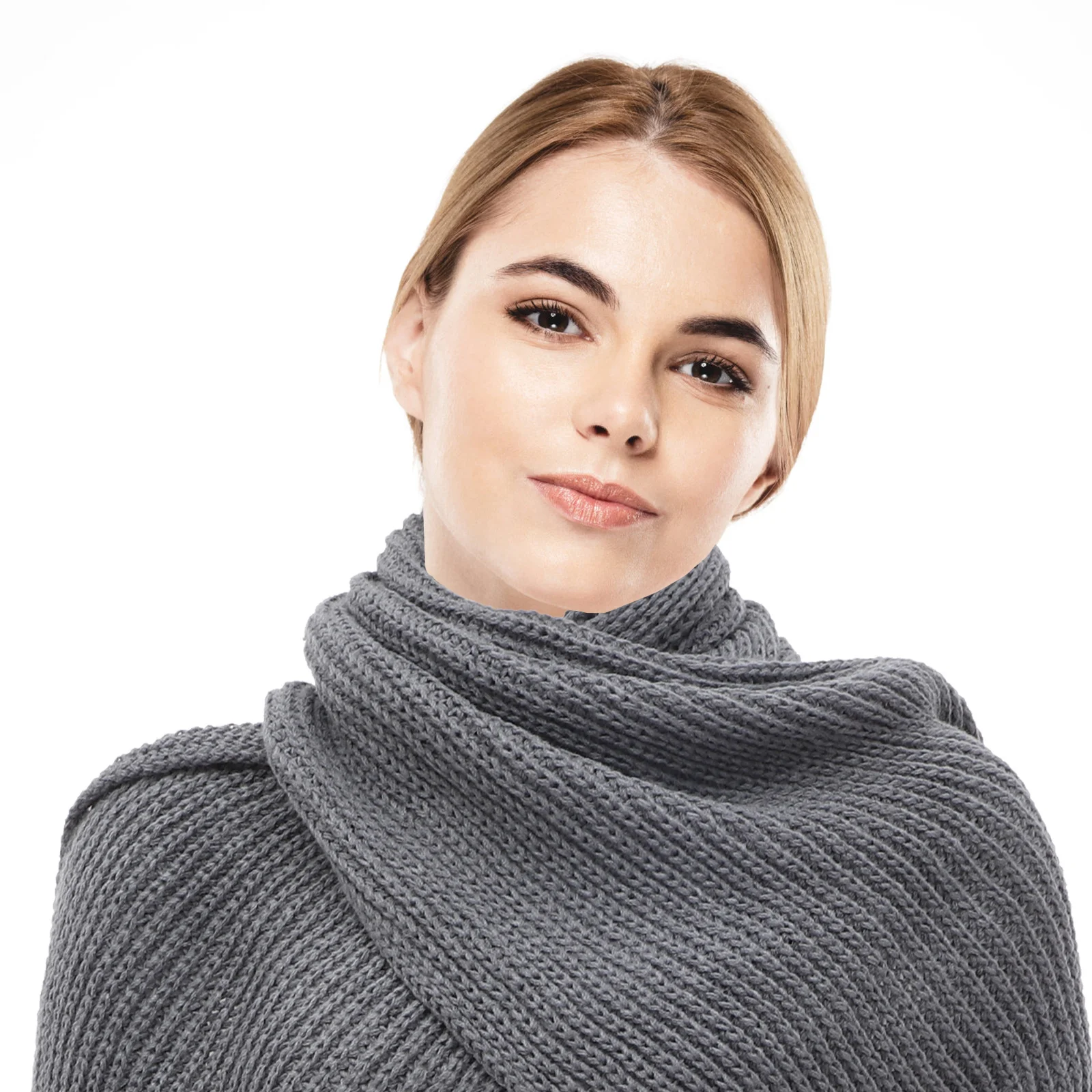 

Unisex Dark Grey Knitted Shawl Scarf Cape Long Sleeves Korean Style Autumn Winter Warm Neck Arms Wrap Unisex Knitted Scarf