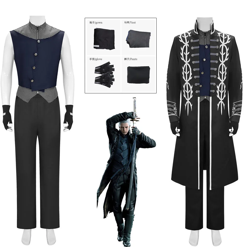 2025 جديد لعب الأدوار الزي هالوين كرنفال الرجال البدلة سترة سترة زي لعبة DMC5 تأثيري Vergil زي Nelo الزي الكامل #1