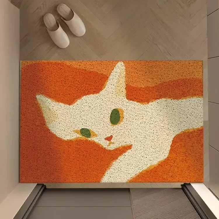Lovely Kitten Pattern Entrance Mat Dirt Trapper Wire Loop Door Mat Waterproof Mudroom Floor Rug Aesthetic Welcome Carpet