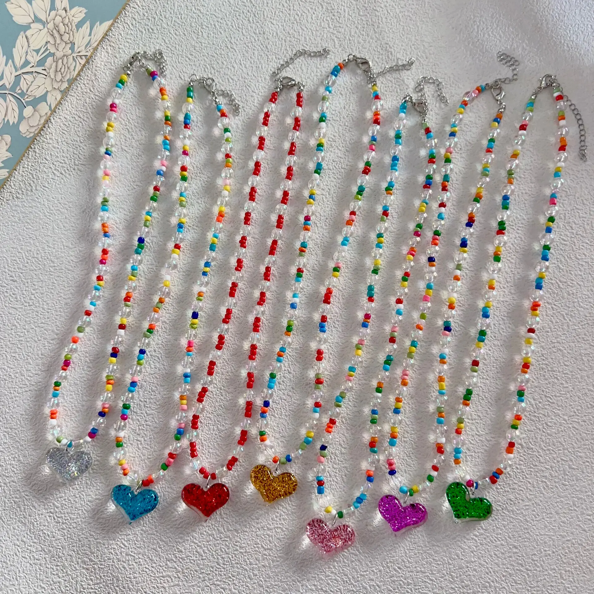 Creative Colorful Beaded Love Pendant Necklace, Female Instagram, Unique Design Accessories, Sweet and Cool Sweater Chain