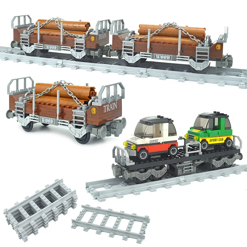 Juegos de bloques de construcción de modelos de trenes para niños, coches de tren de carga, Kits de ladrillos de construcción, rieles, pistas de ciudad, Compatible con todas las marcas, juguete para niños