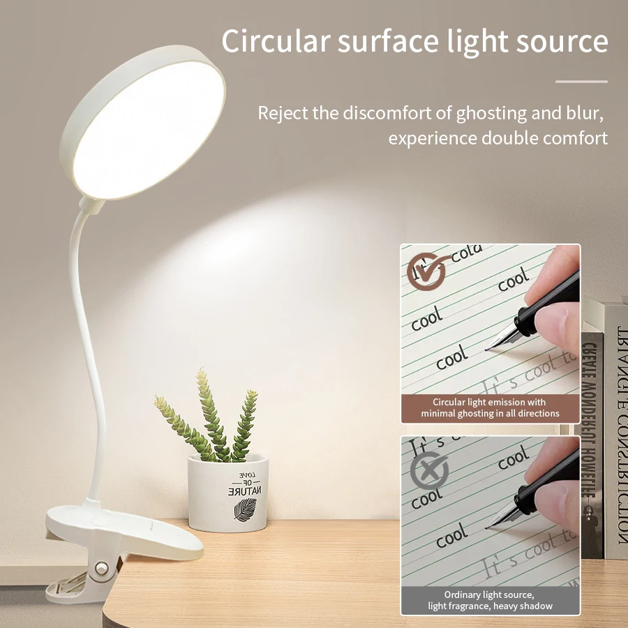 

Led Table Lamp USB Rechargeable Night Light Portable Clip Desk Lamp Study Stand Read Lamp 3 Dimming Modes Eye Protection Light