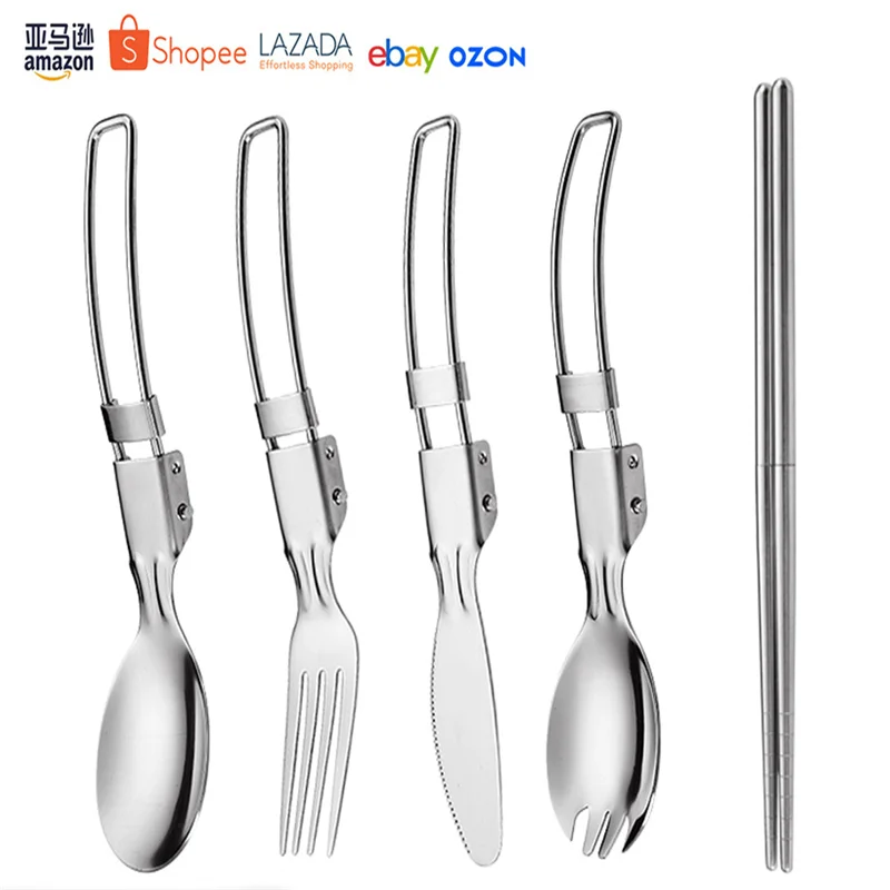 

New Foldable Stainless Steel Outdoor Cutlery Chopstics Forks Knife Set for Creative Picnic and Travel