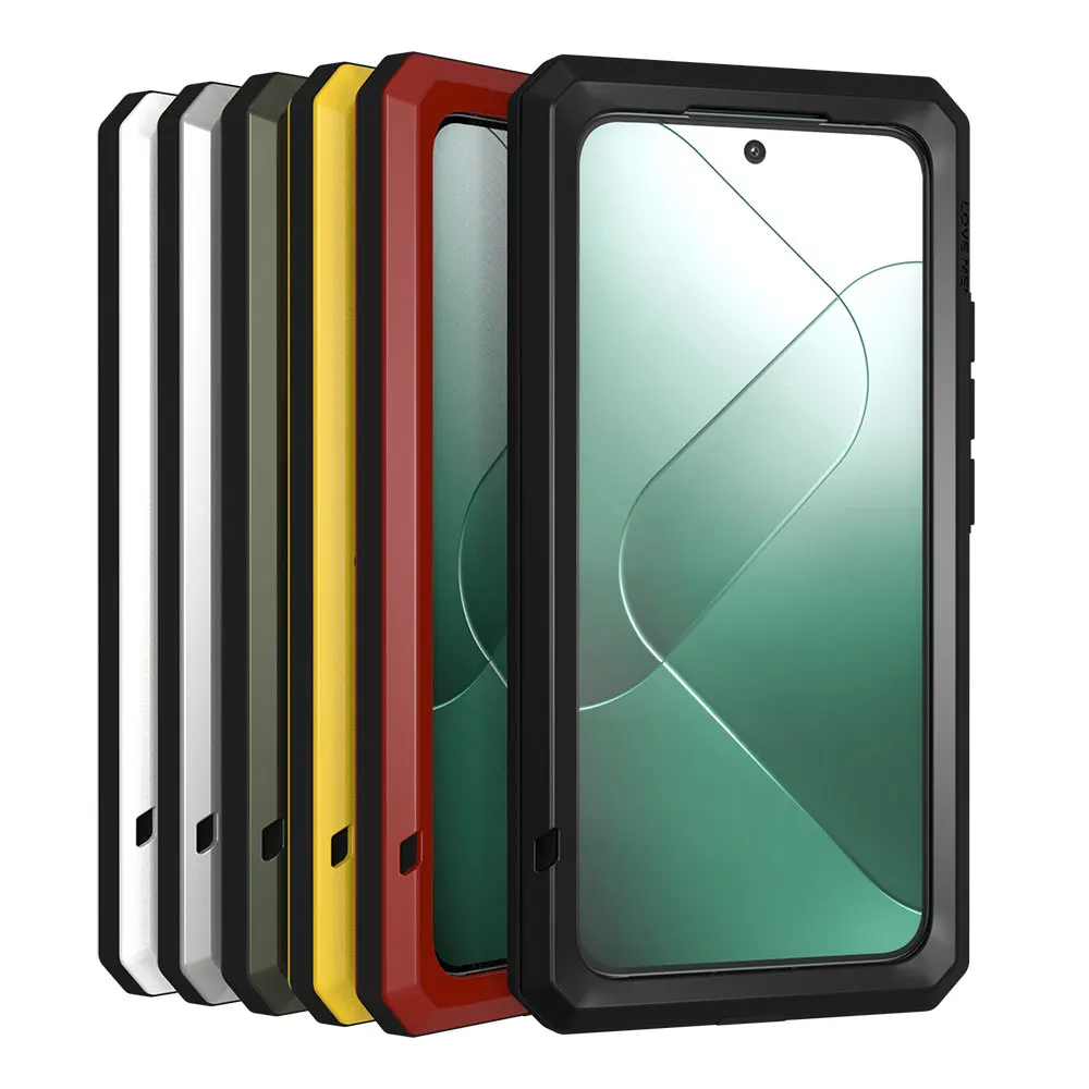 LOVE MEI Full Body For Xiaomi 14 Pro Case Xiaomi14 Mi Metal Armor Cover Shockproof Silicone Shell Built-in Screen Protector