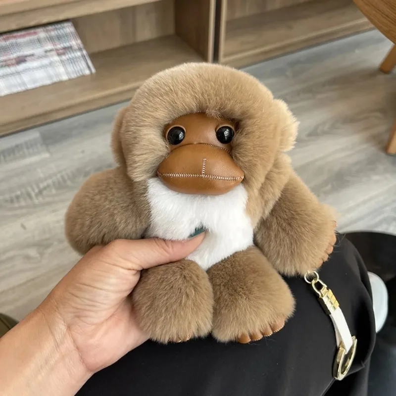 Lucky Little Monkey Cute Rex Rabbit Hair Long Arm Monkey Car Keychain Pendant Cute Plush Doll Bookbag Pendant Gift