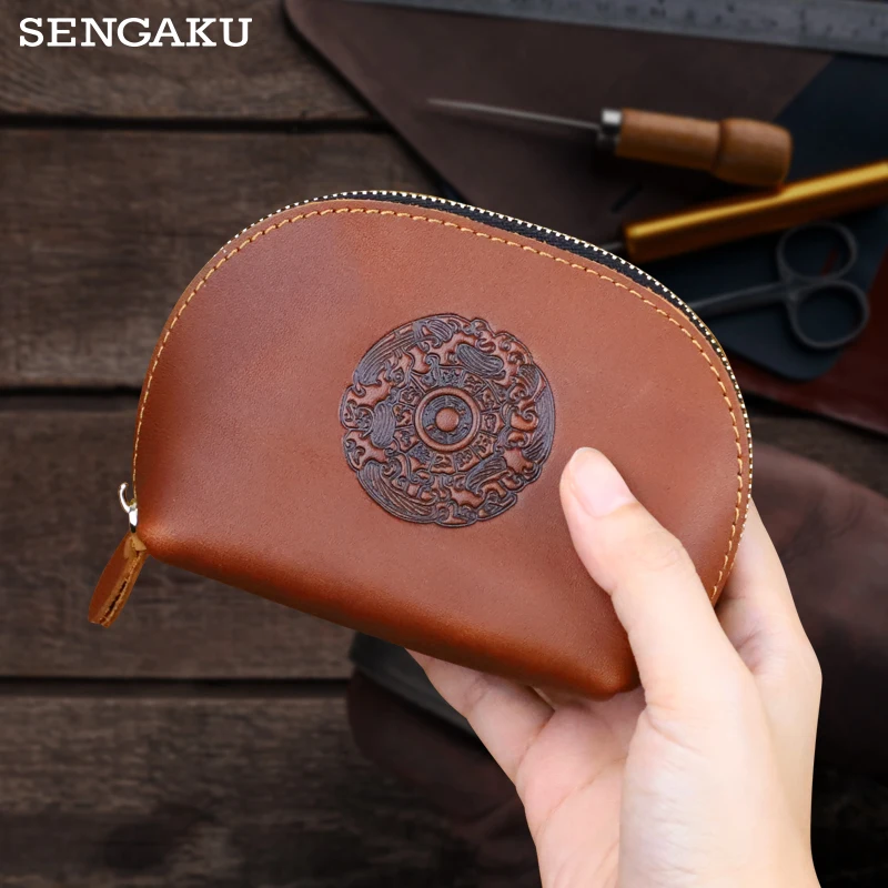 

Retro Crazy Horse Leather Coin Purse Handmade Genuine Leather Organizer Zipper Pocket Small Wallet For Men, Women