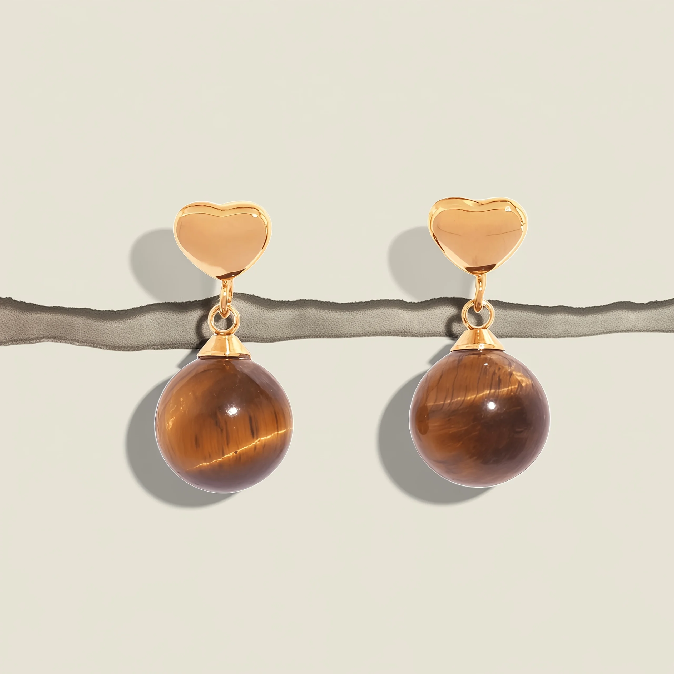 

Ladies Heart Design Stainless Steel Tiger Stone Love Earrings 18K Gold Plated Waterproof Jewelry For Daily Wear Vacation Etc