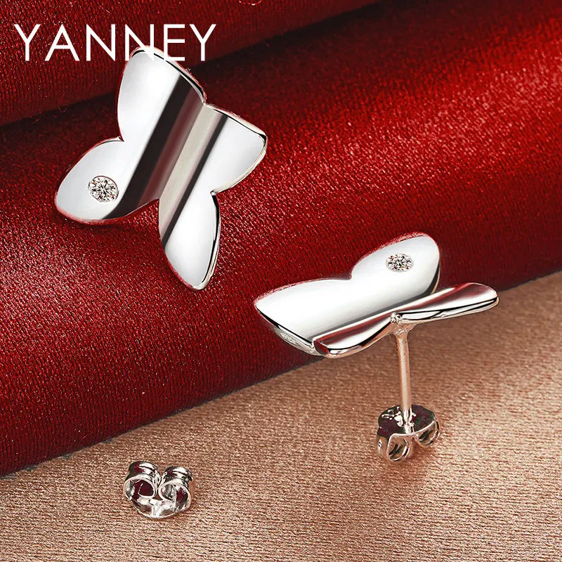 

S925 Sterling Silver 15MM Exquisite Glossy Butterfly Zircon Stud Earrings For Women Fashion Gifts Accessories Jewelry Christmas