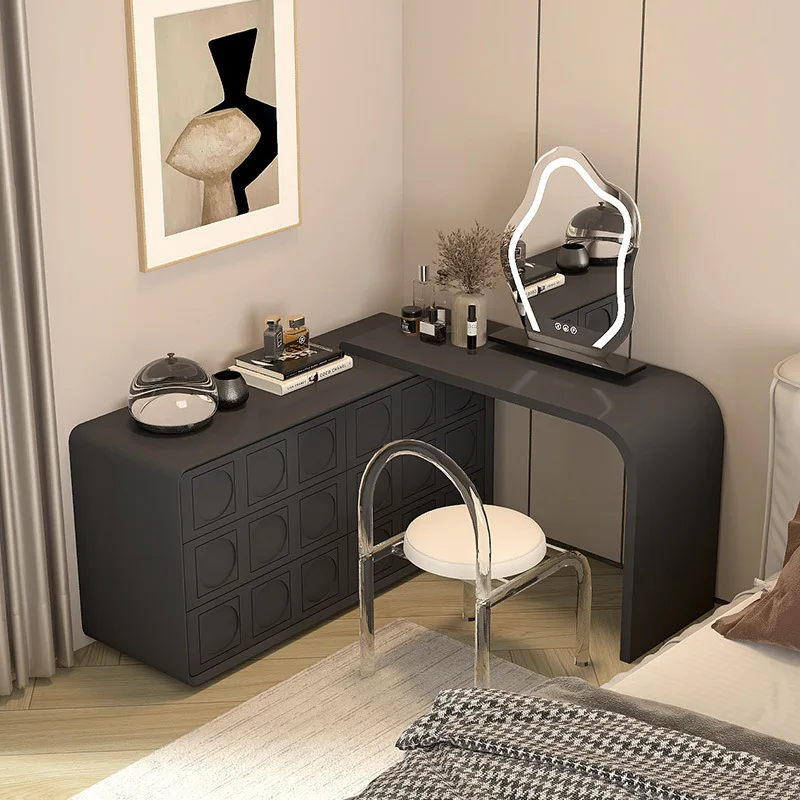 خزانة صدر إيطالية بسيطة قابلة للسحب، طاولة مكياج مدمجة من الخشب الصلب، خزانة تخزين زاوية صغيرة للشقة #2