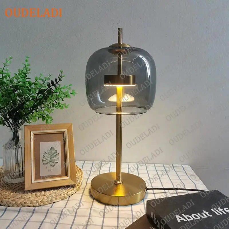 simples vidro led table lamp ouro desk lampadas luxo nordic home decor sala de estar quarto cabeceira 01