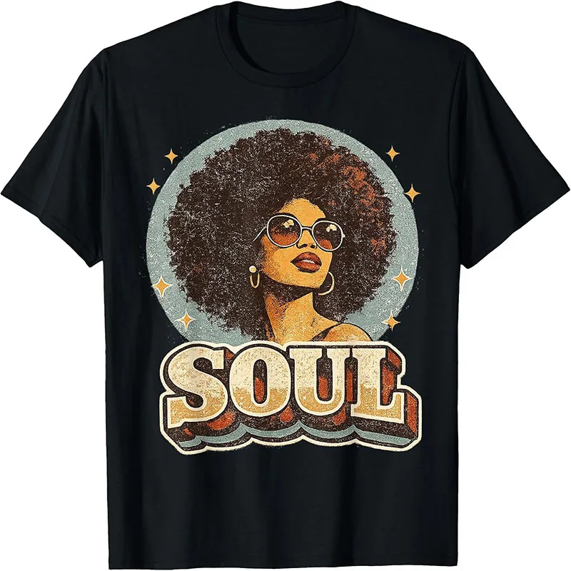 Vintage 70s Afro Soul Woman Retro Distressed Black Soul Music T-Shirt