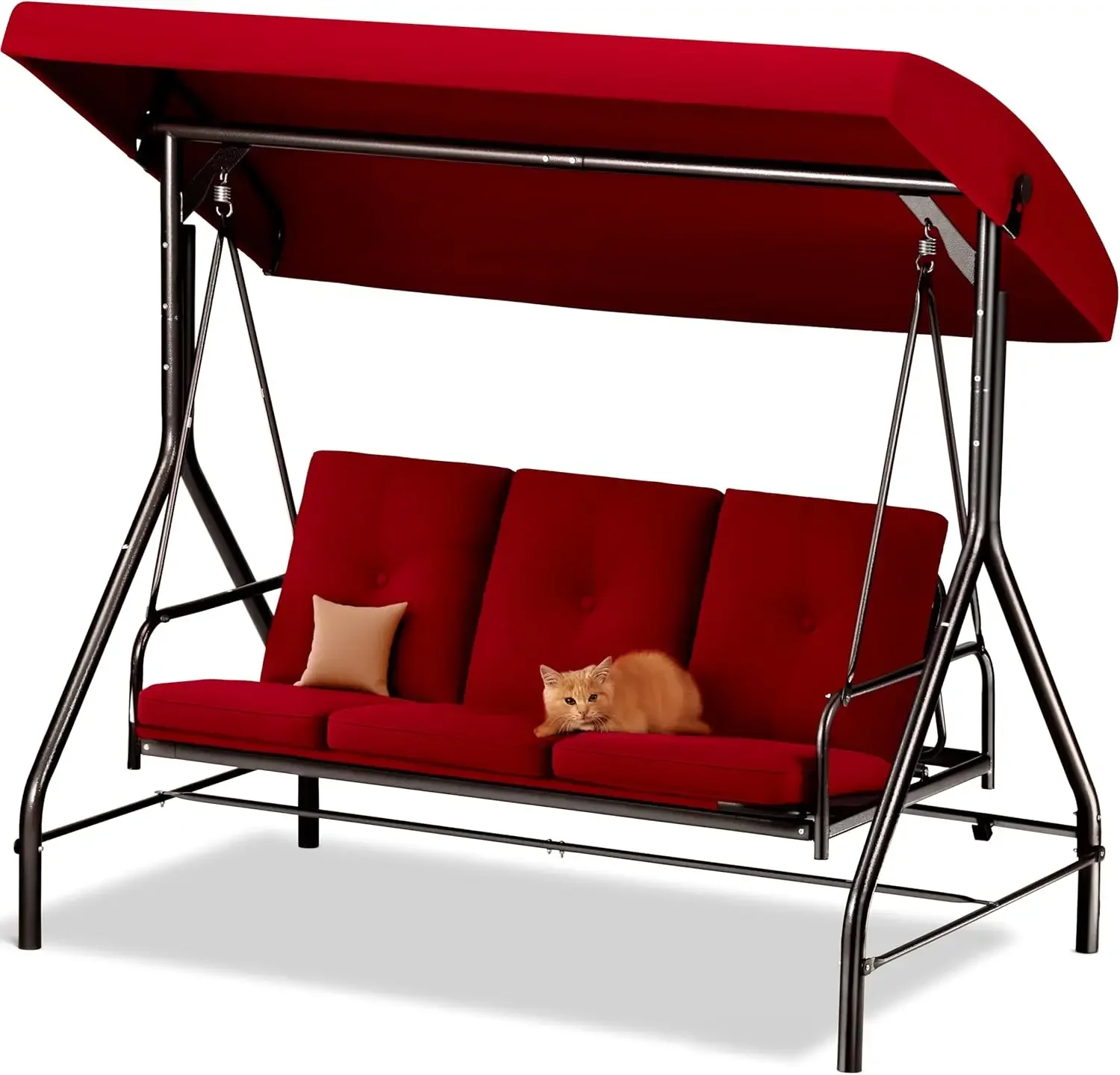 

Porch Swing - 3-Seat Patio Outdoor Swing with Canopy for Adultes, Convertible Glider Bed, Thick Removable Cushions