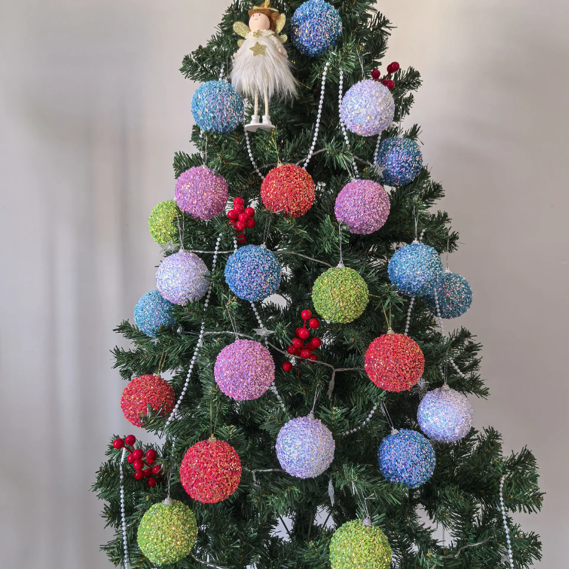 

8pcs/set Hanging Glitter Ball Pendant Christmas Tree Decoration Supplies Drop Ornaments 8cm Xmas Colorful Balls