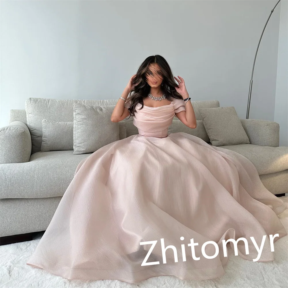 Customized Elegant Off-the-shoulder A-line Floor Length Evening Dresses Formal Ocassion Gown	 Shirred Organza vestidos para muje