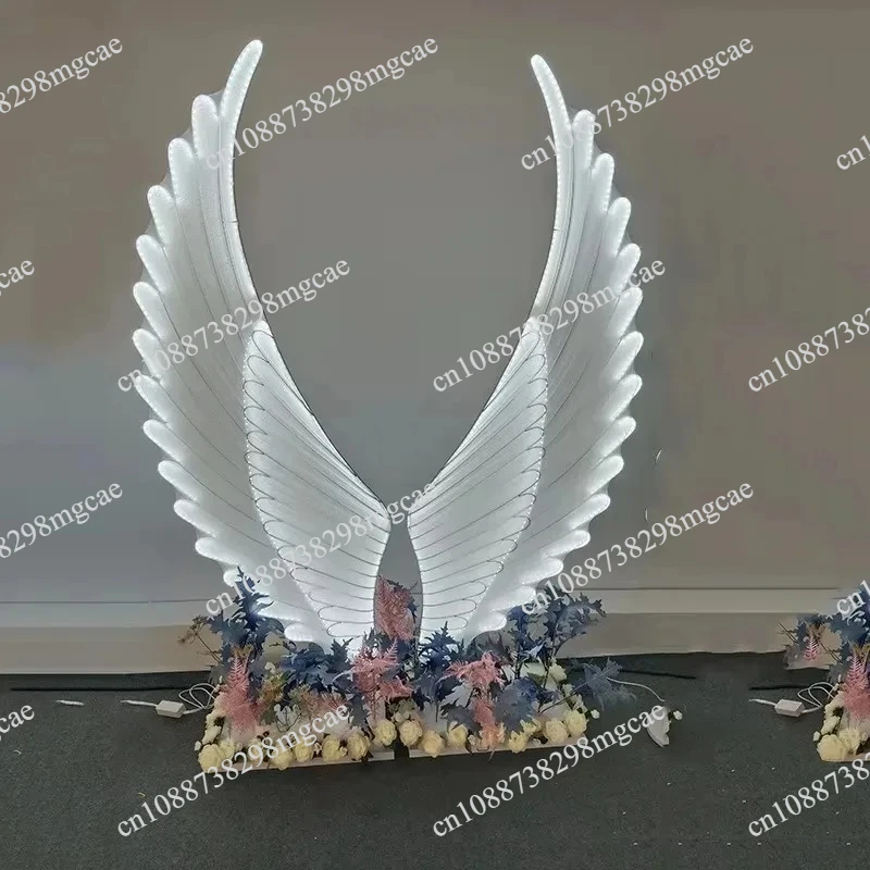 Large LED Angel Wings Wall Decor with Stand, Light Up Steel Art Photo Prop, Wedding Scene Layout Model for Events