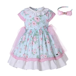 Pettigirl Summer Fancy Flower Party Dresses New Children Girls Size Age 2 to 10Y Old Elegant Kids Clothes & Hairband