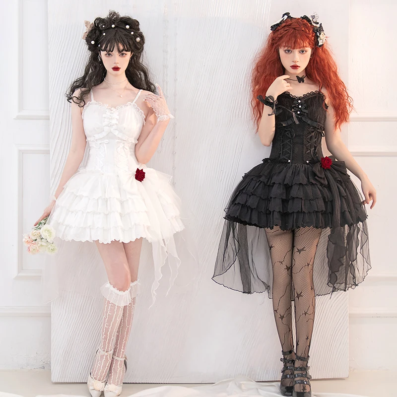 Robe courte noire à bretelles pour femmes, sous-culture originale, Halloween Cos Lolita, Jsk, coupe cintrée, élégante, rétro, été
