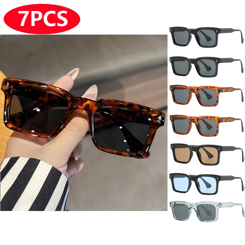 7pcs New Rectangular Frame Sunglasses Women INS Personalized Luxury Square Sunglasses Retro UV Resistant Glasses Unisex