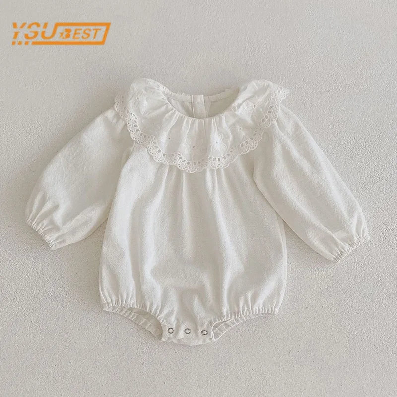 Newborn Kids Baby Girls Long Sleeve Spring Autumn Sweet Princess Rompers Infant Kids Baby Girls Lace Collar Rompers Clothes