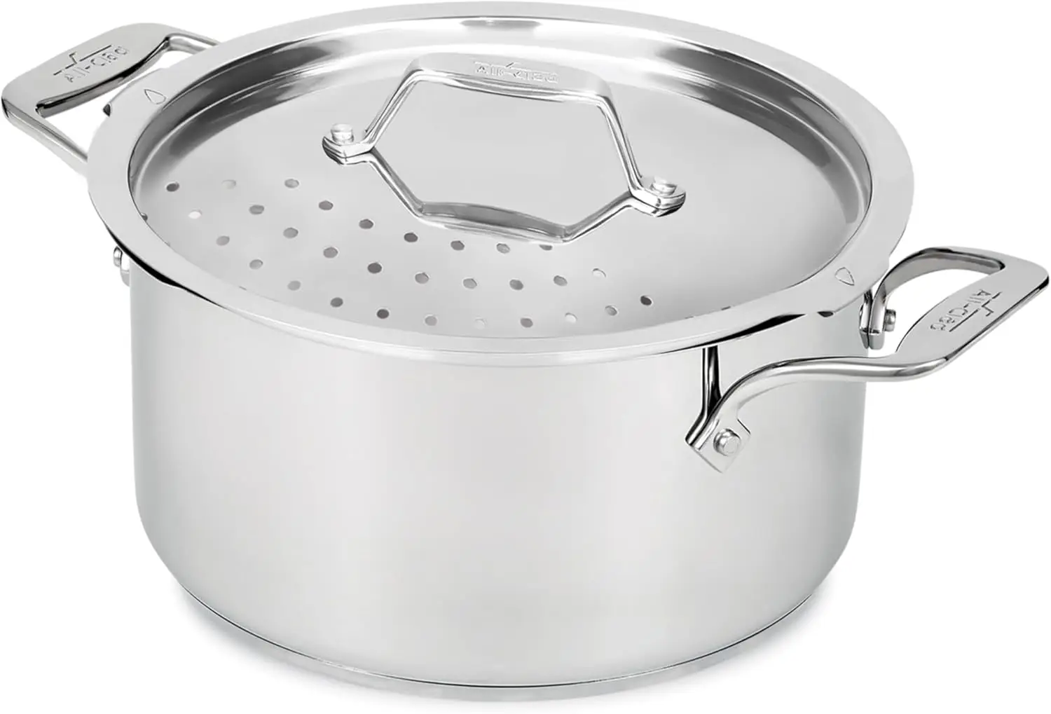 

Simply Strain Stainless Steel Multipot with Straining Lid, 6-Quart, Induction, Oven Broiler Safe 600F, Strainer, Pasta Strainer