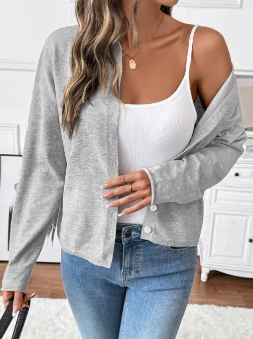 Frauen Casual Einreiher Einfarbig Strickjacke Herbst Neue Mode frauen Rundhals Pullover Jacke Top