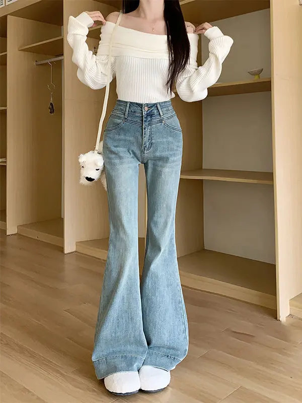 

Fall New Style Women's Slim Fit Bootcut Jeans High Waist Denim Pants Comfortable Loose Leggings American Style Casual Wear